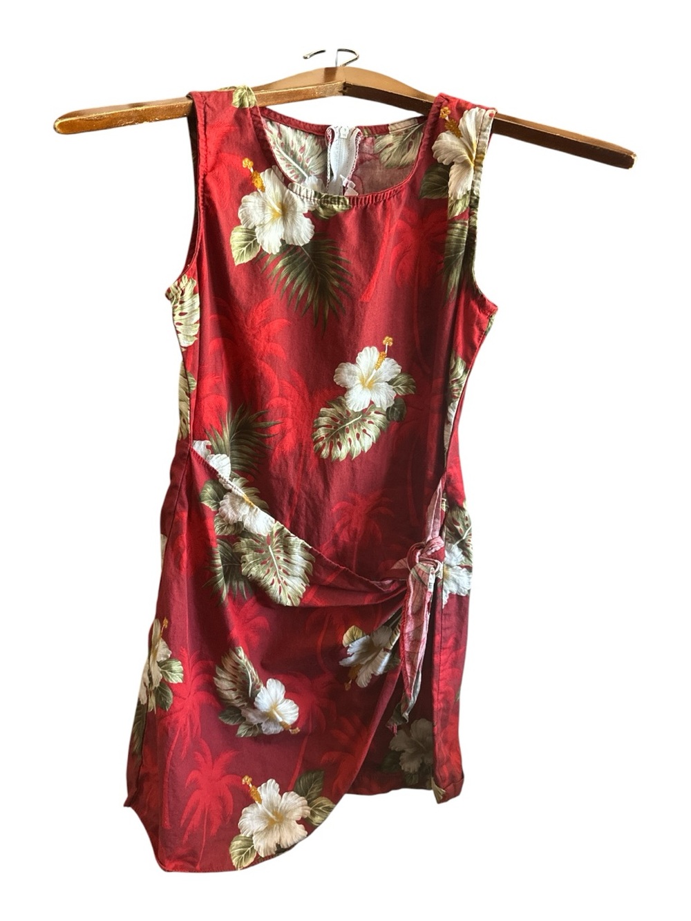 Pacific Legend Apparel Red Tropical Floral Tie-Waist Sleeveless Hawaiian Dress